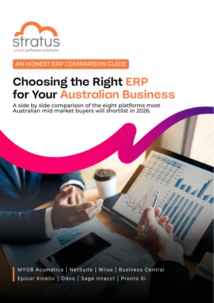 Cover of Choosing the Right ERP for Your Australian Business, the Stratus ERP selection guide
